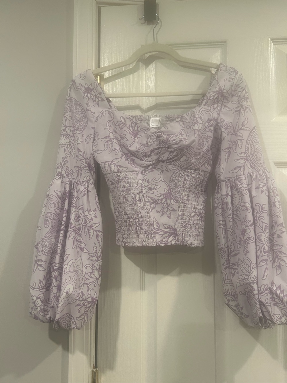 Smocked Lavender Paisley Peasant Top - Women